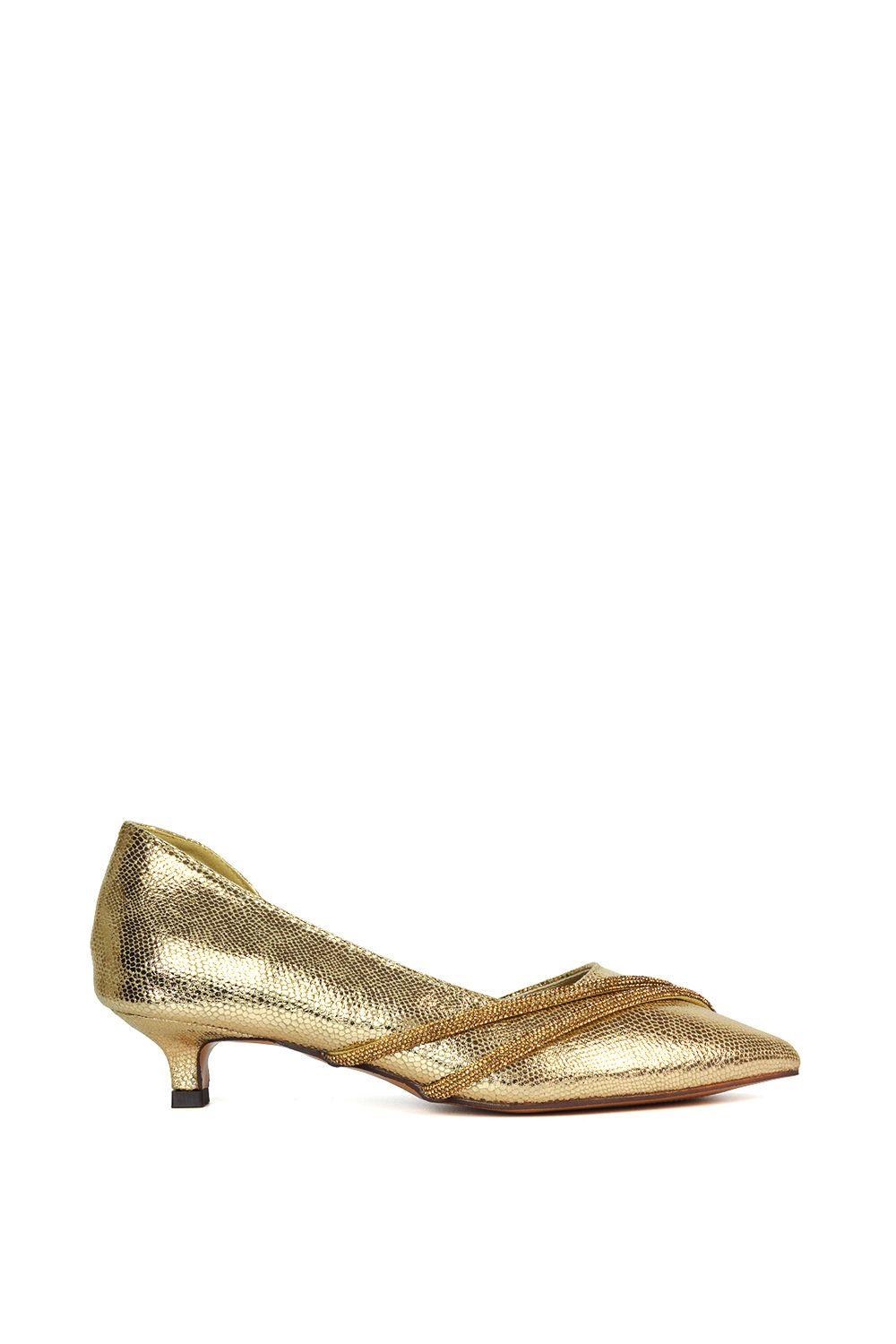'Kirsty' Pointed Rhinestone Low Kitten Heel Court Shoes by XY LONDON