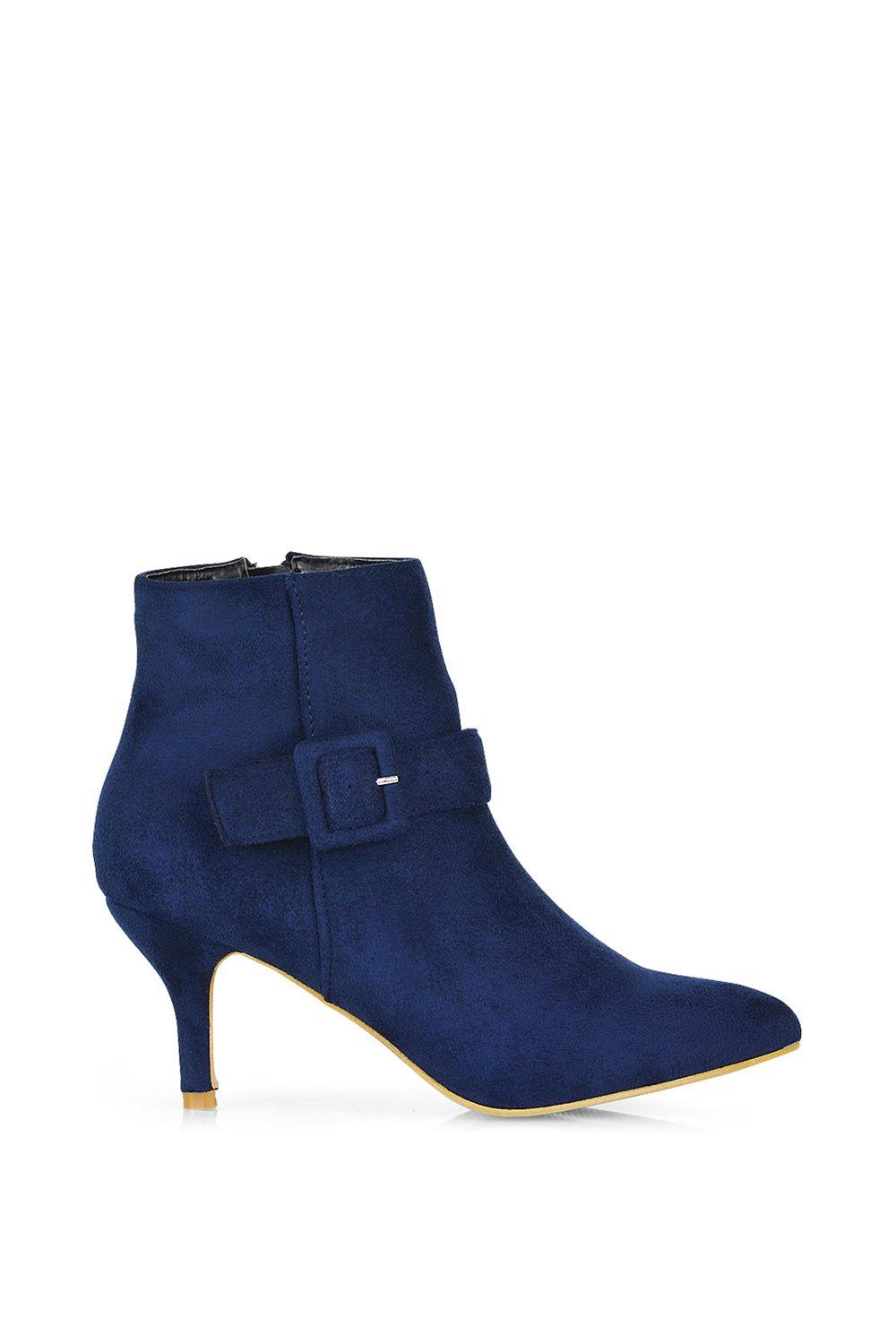 'Lara' Buckle Detail Pointed Toe Low Stiletto Heel Ankle Boots by XY LONDON