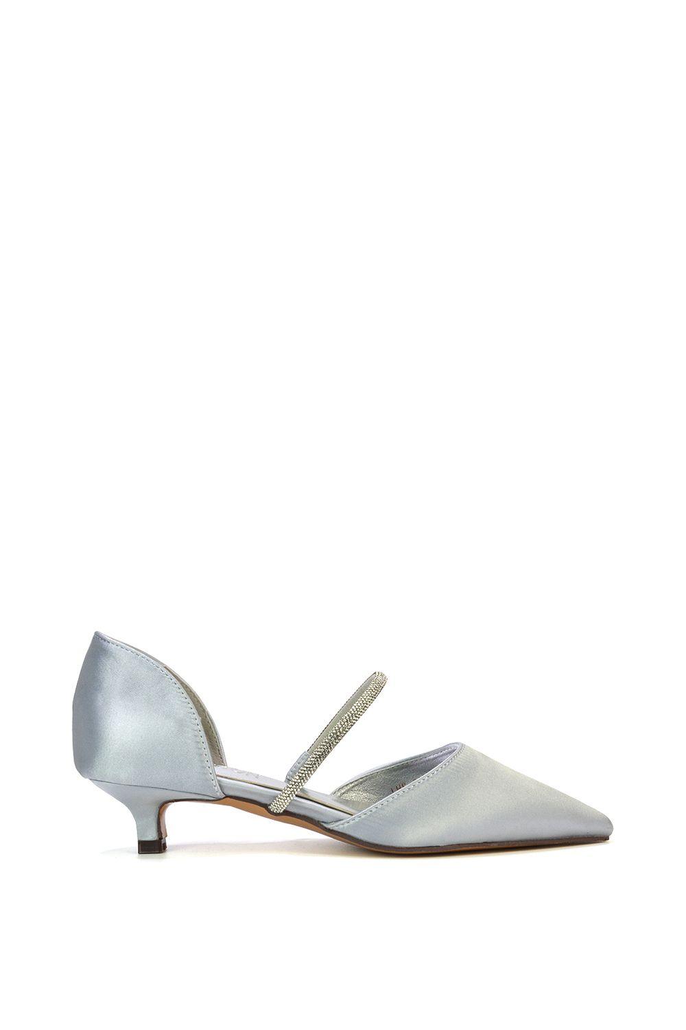 'Laura' Diamante Strap Kitten Heel Pointed Toe Court Shoes by XY LONDON