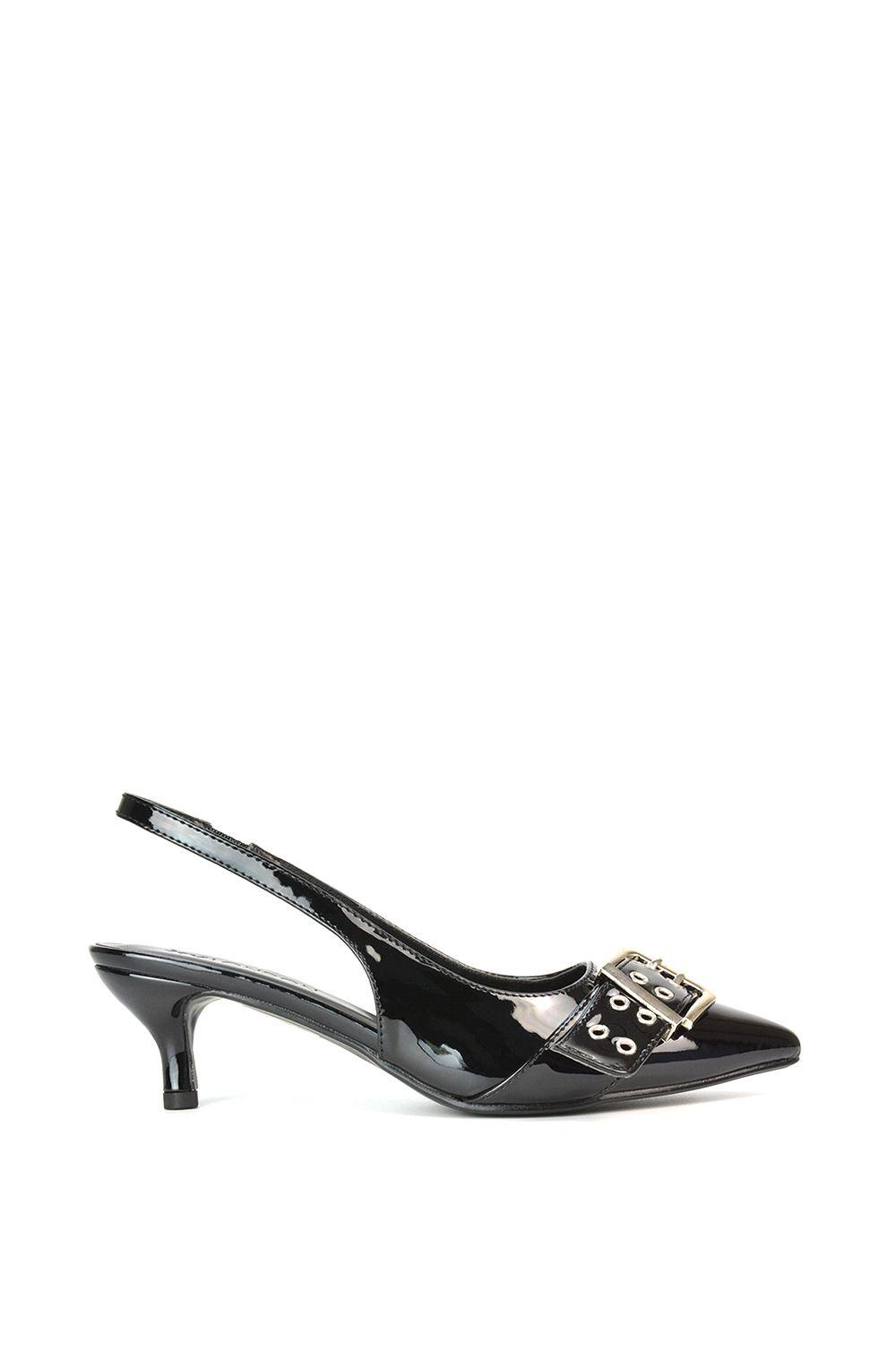 'Lexi' Pointed Toe Slingback Low Kitten Heels With Buckle Detail by XY LONDON