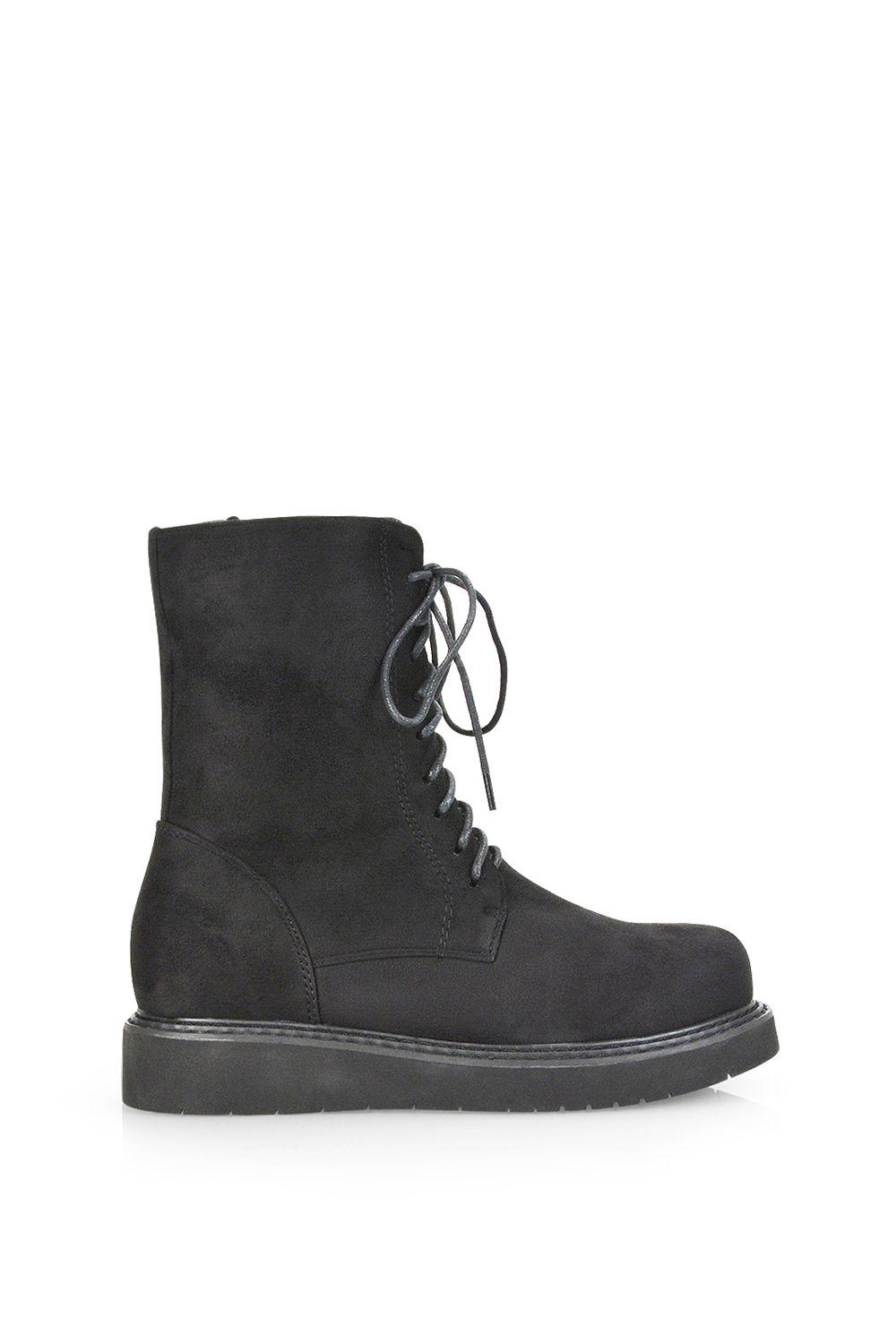 'Lizzo' Flat Chunky Sole Zip-Up Flatform Lace up Ankle Biker Boots by XY LONDON