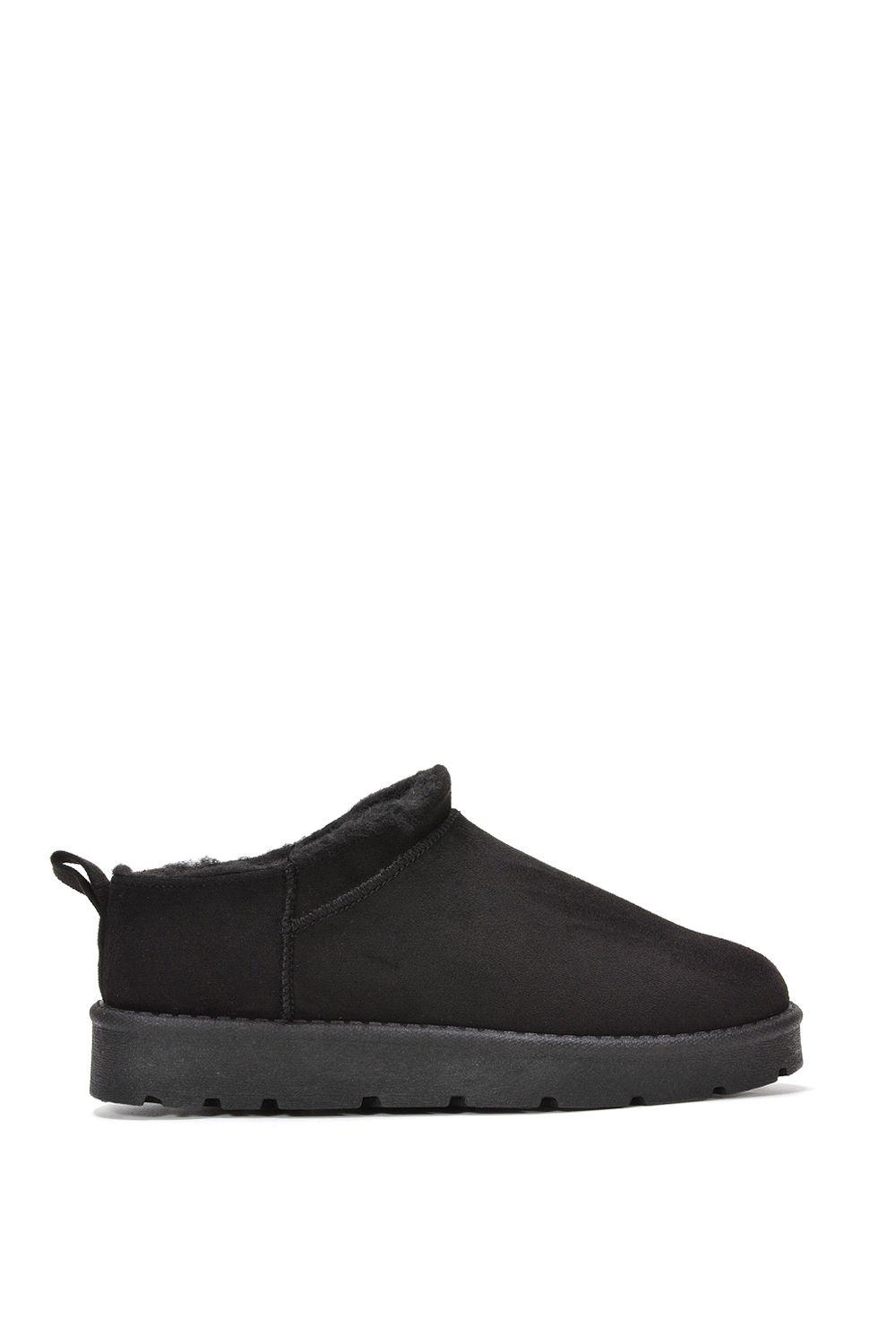 'Maeve' Faux Fur Lined Slip On Flat Mini Snug Booties by XY LONDON