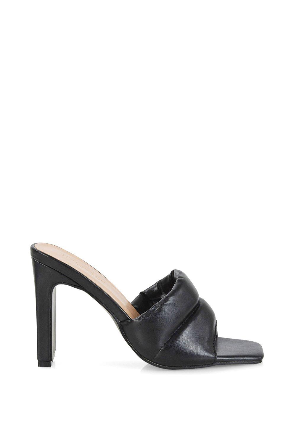 'Mallory' Square Toe Strappy Slip on Block High Heel Mule Sandals by XY LONDON