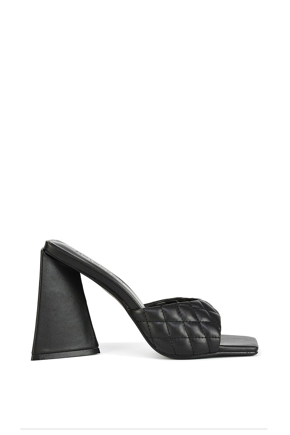 'Maylin' Quilted Square Toe Sculptured Flared High Heels by XY LONDON
