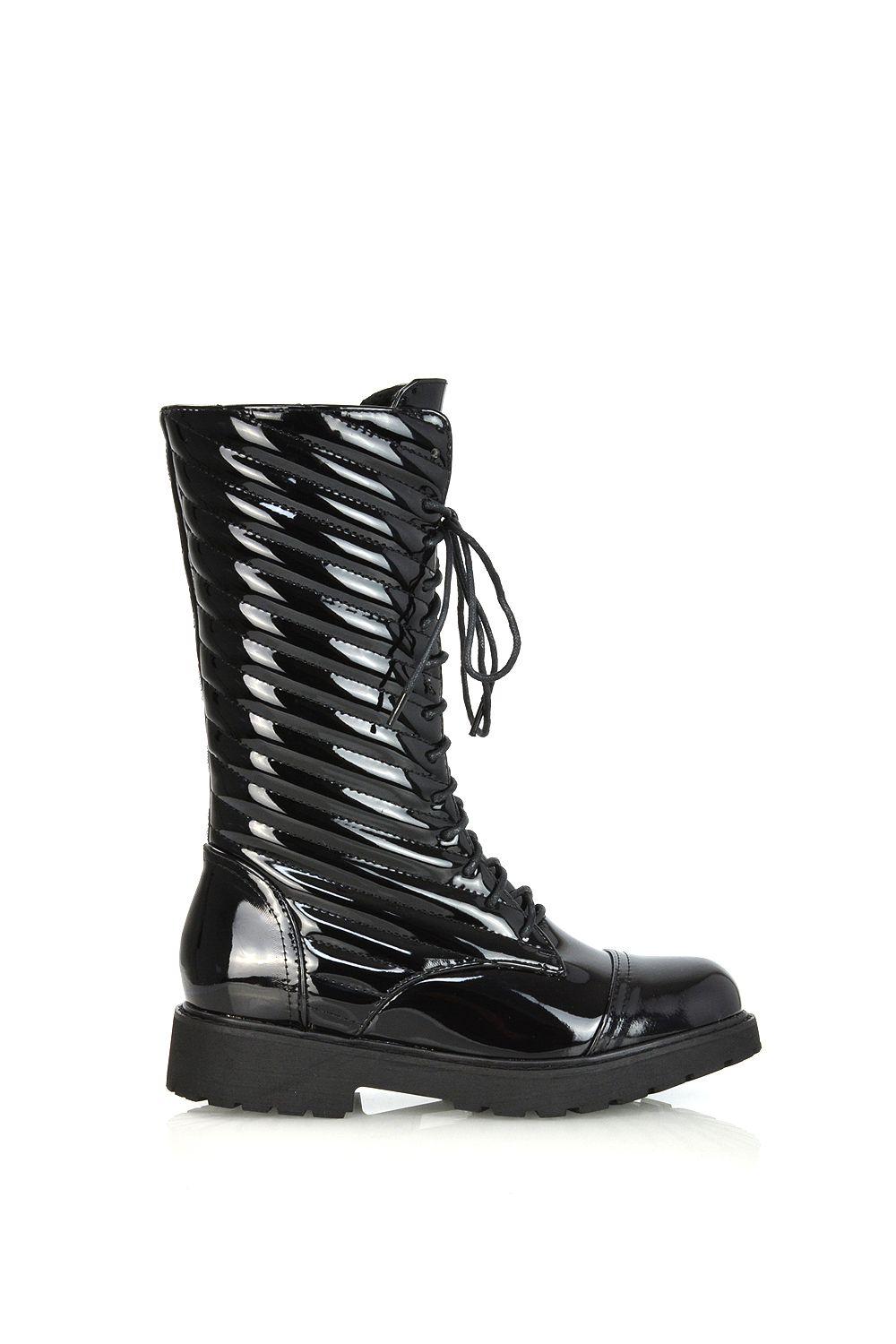 'Meadow' Padded Detail Flat Lace up Combat Boots by XY LONDON