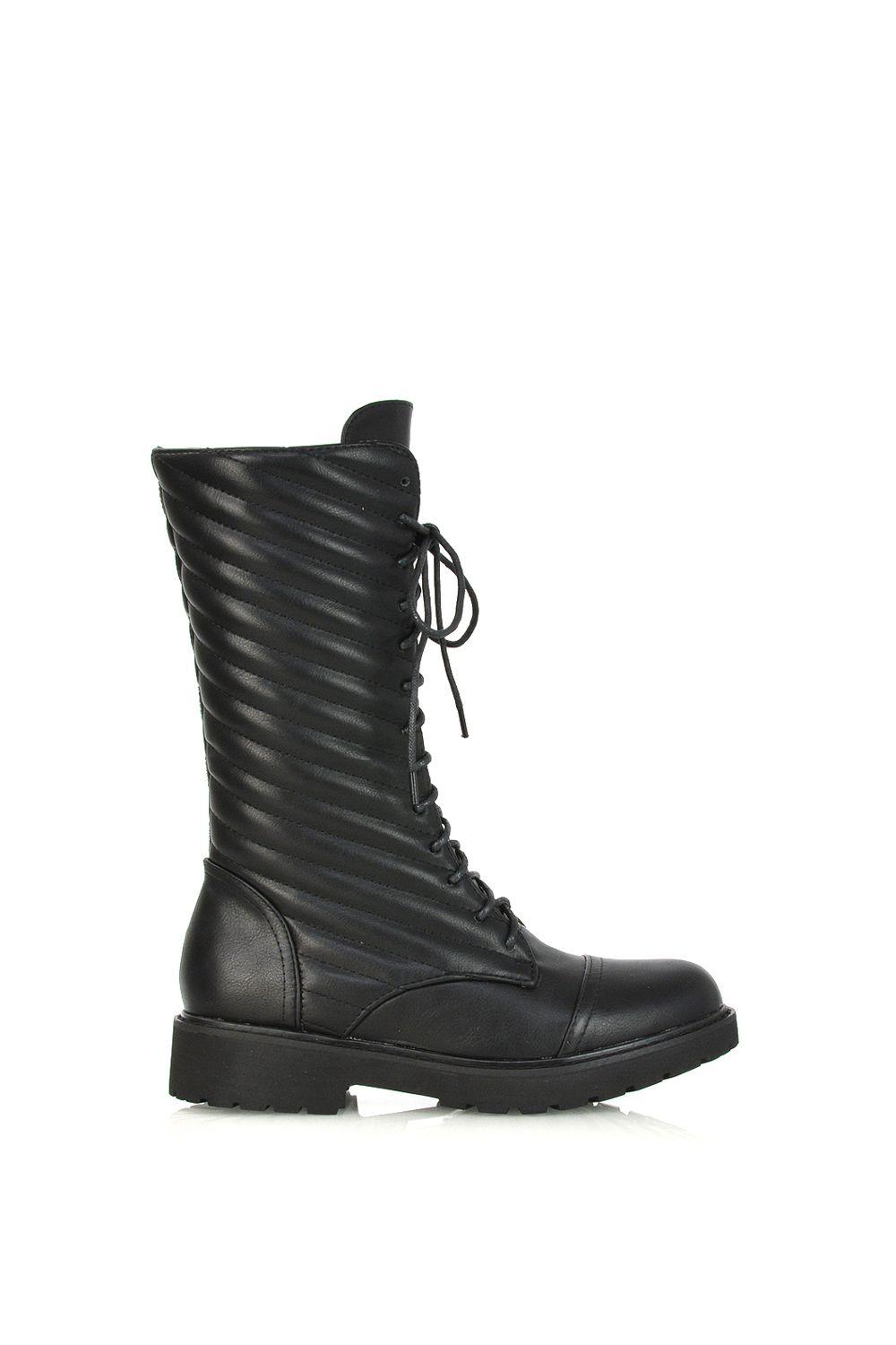 'Meadow' Padded Detail Flat Lace up Combat Boots by XY LONDON