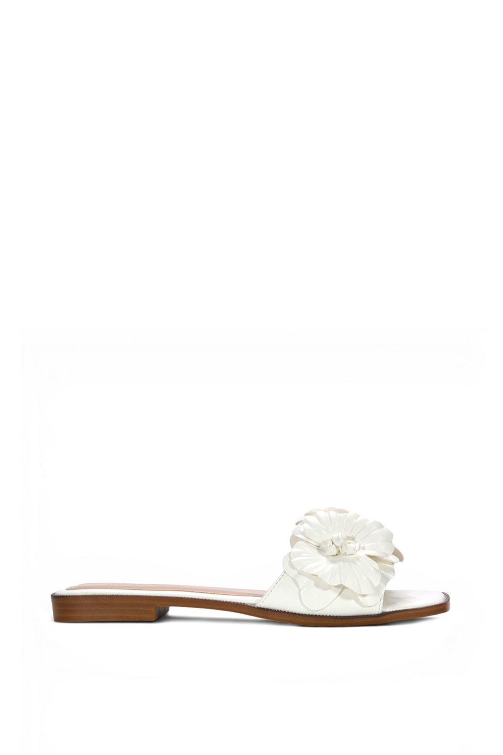 'Mireya' Flat Slip On Slider Sandals With Floral Detail by XY LONDON
