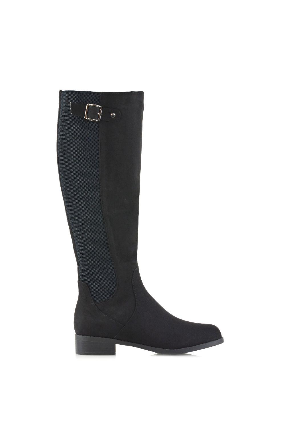 'Molly' Knee High Flat Low Heel Long Boots With Stretchy Calf by XY LONDON
