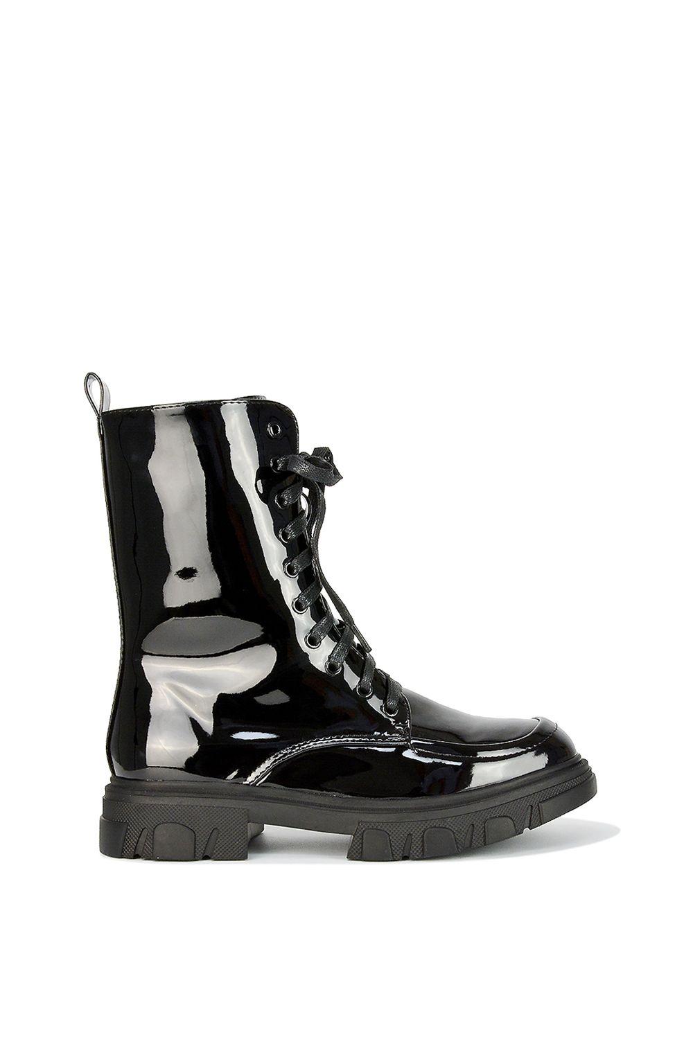 'Myra' Flat Lace Up Biker Ankle Boots by XY LONDON