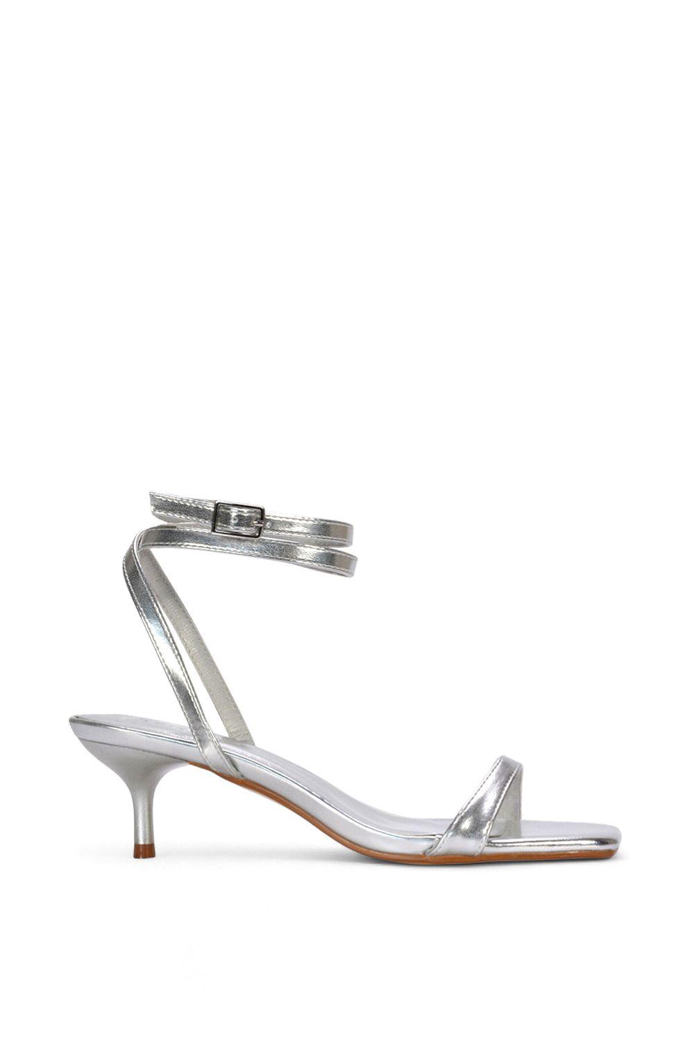'Nikita' Low Kitten Heel Sandals With Ankle Strap by XY LONDON