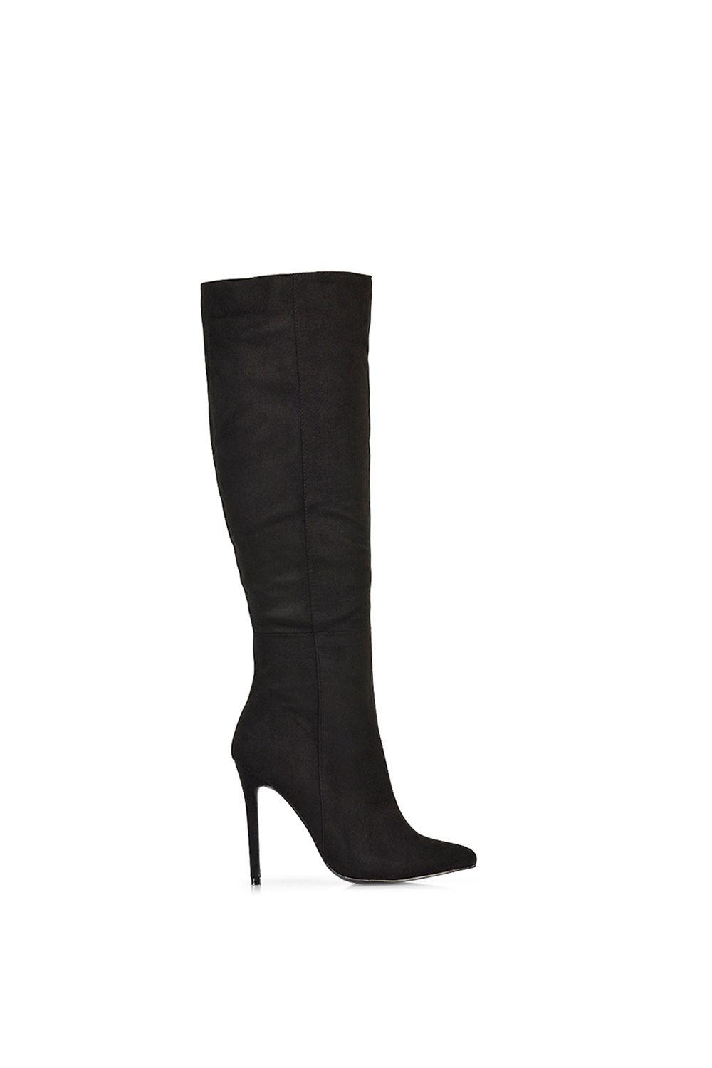 'Nora' Pointed Toe Zip Up Knee High Stiletto Heel Long Boots by XY LONDON