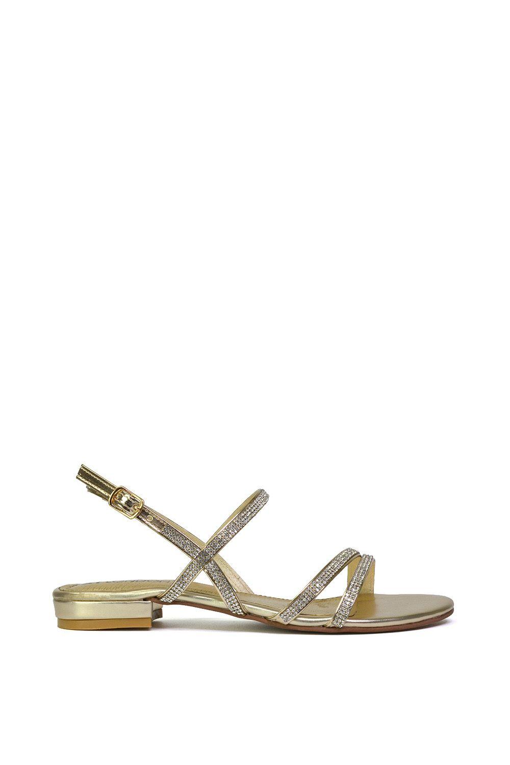 'Orla' Strappy Summer Flat Diamante Sandals Flats by XY LONDON