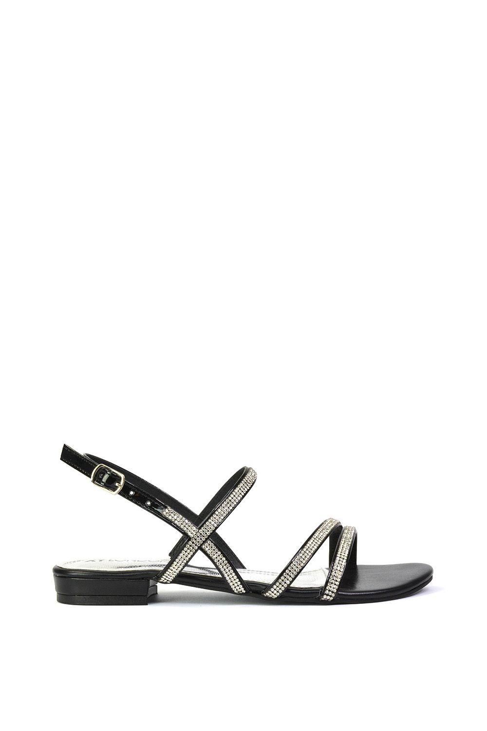 'Orla' Strappy Summer Flat Diamante Sandals Flats by XY LONDON