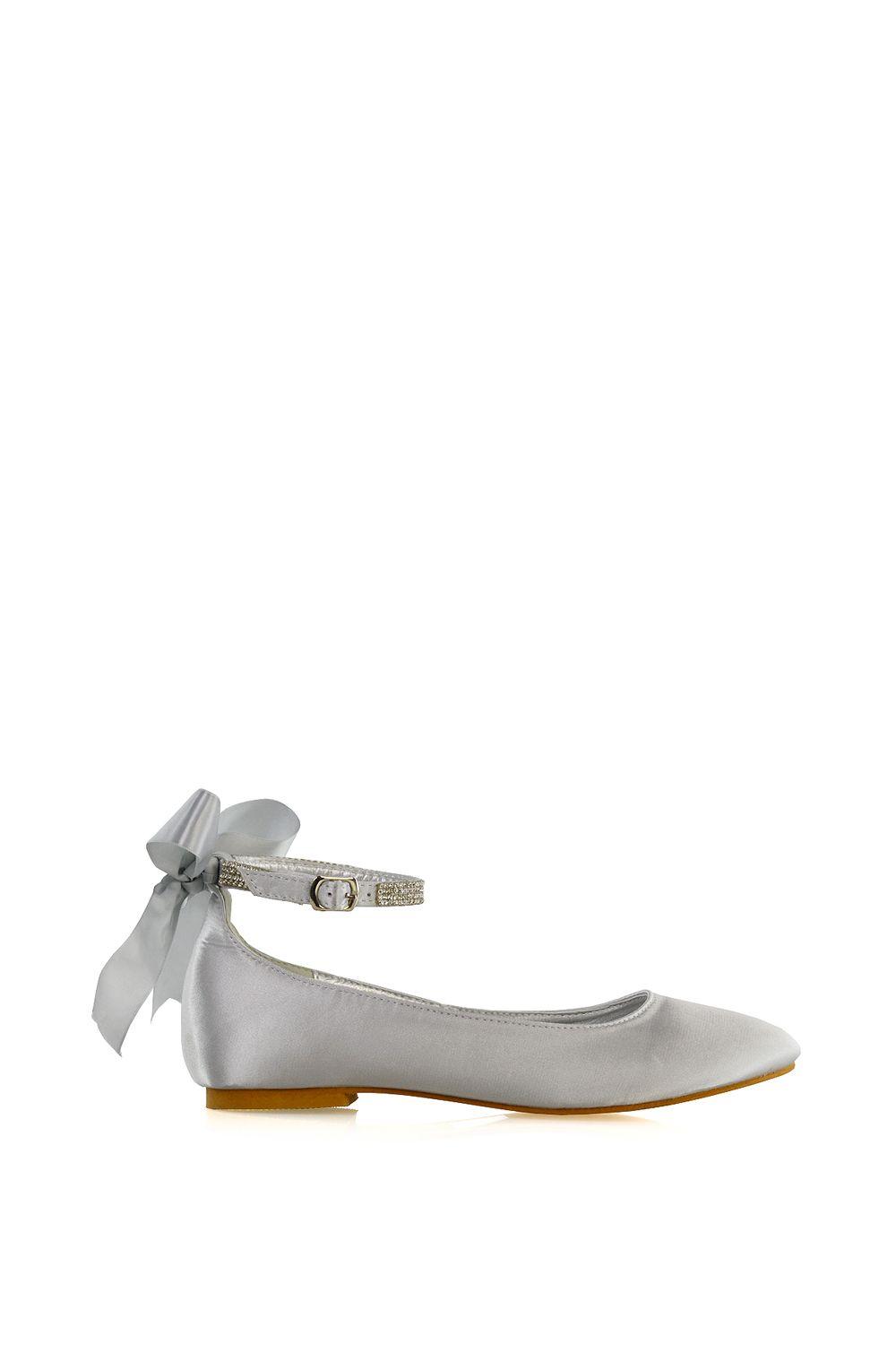 'Penelope' Bow Detail Diamante Strappy Bridal Wedding Flat Ballerina Bridal Shoes by XY LONDON