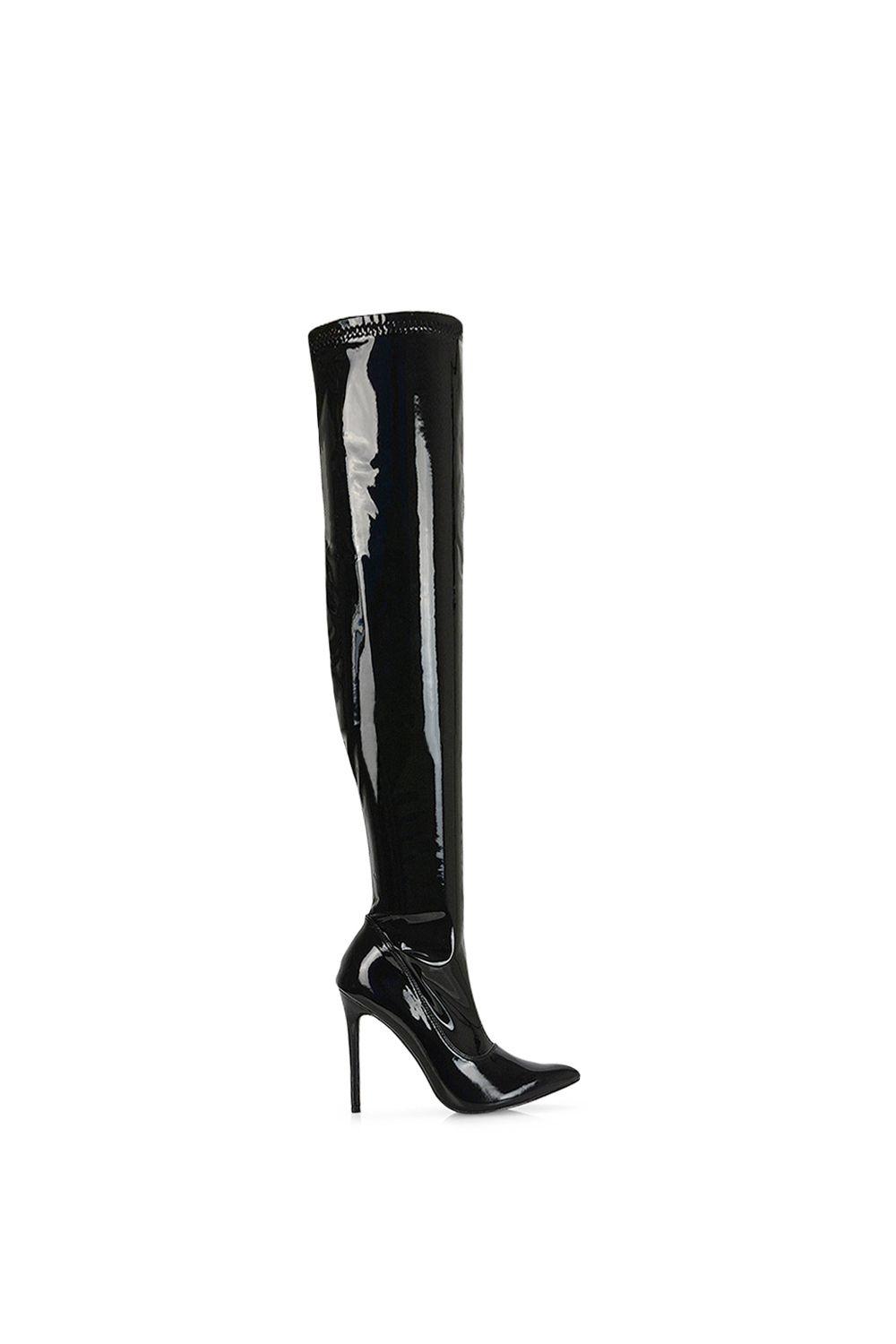 'Piper' Over The Knee Thigh High Heeled Boots With Zip by XY LONDON