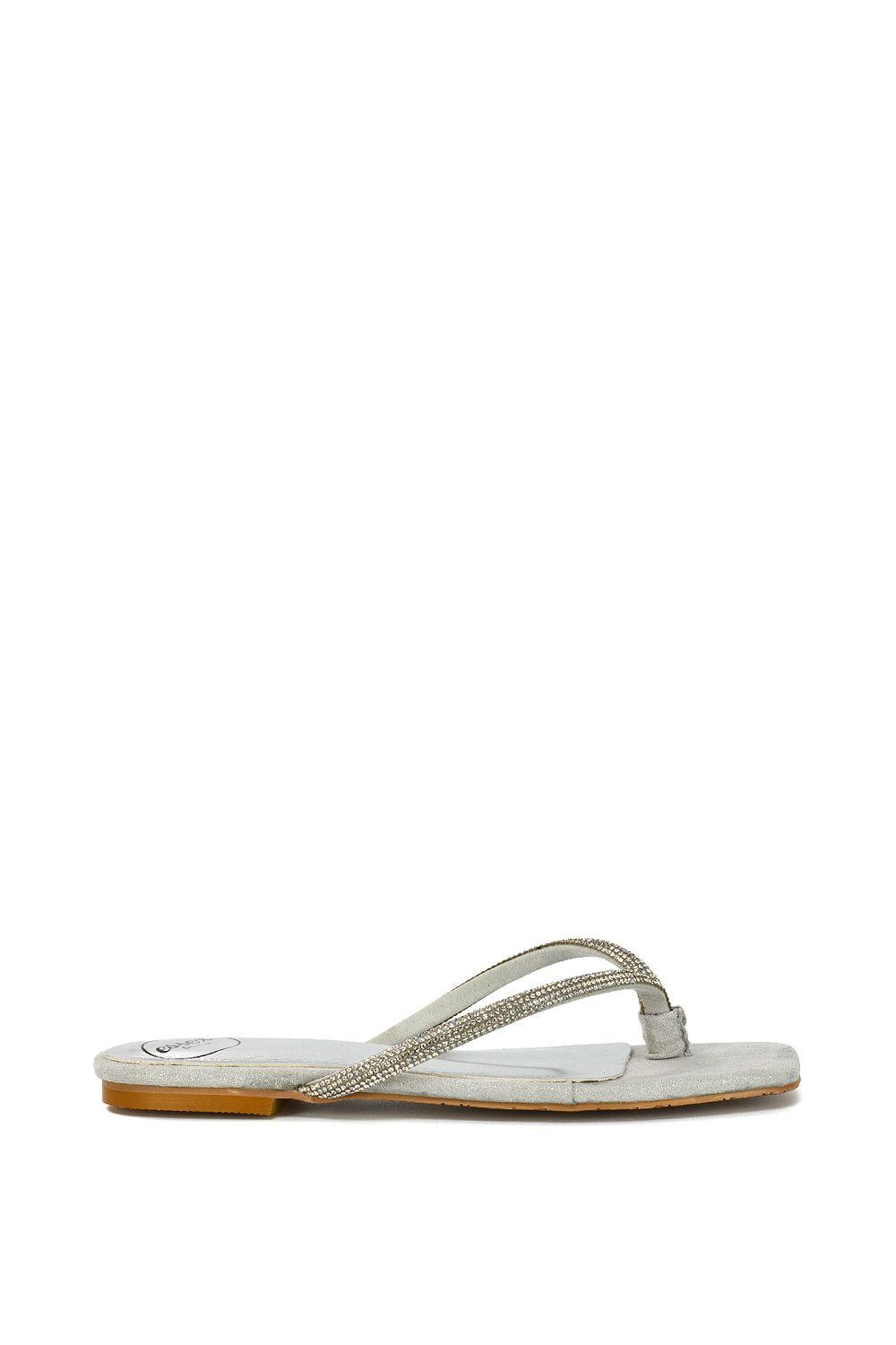 'Raina' Square Toe Thong Strap Flat Diamante Sandal Slides by XY LONDON 'Raina' Square Toe Thong Strap Flat Diamante Sandal Slides by XY LONDON