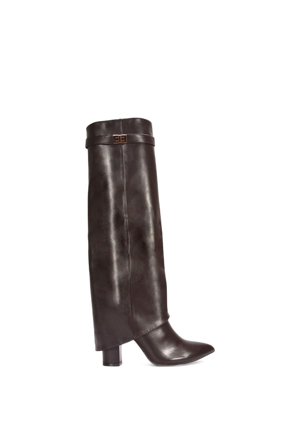'Rayna' Block Heel Knee High Foldover Boots With Pointed Toe by XY LONDON