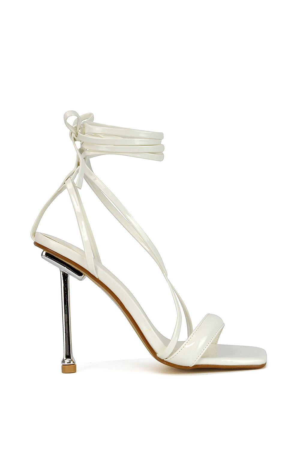 'Rayne' Lace Up Strappy Square Stiletto High Heel Sandals by XY LONDON