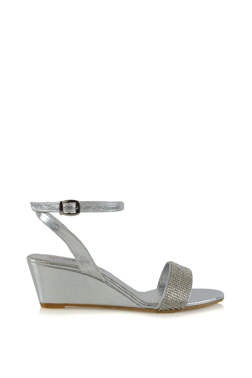 'Reagan' Diamante Mid Wedge Sandal Heels by XY LONDON
