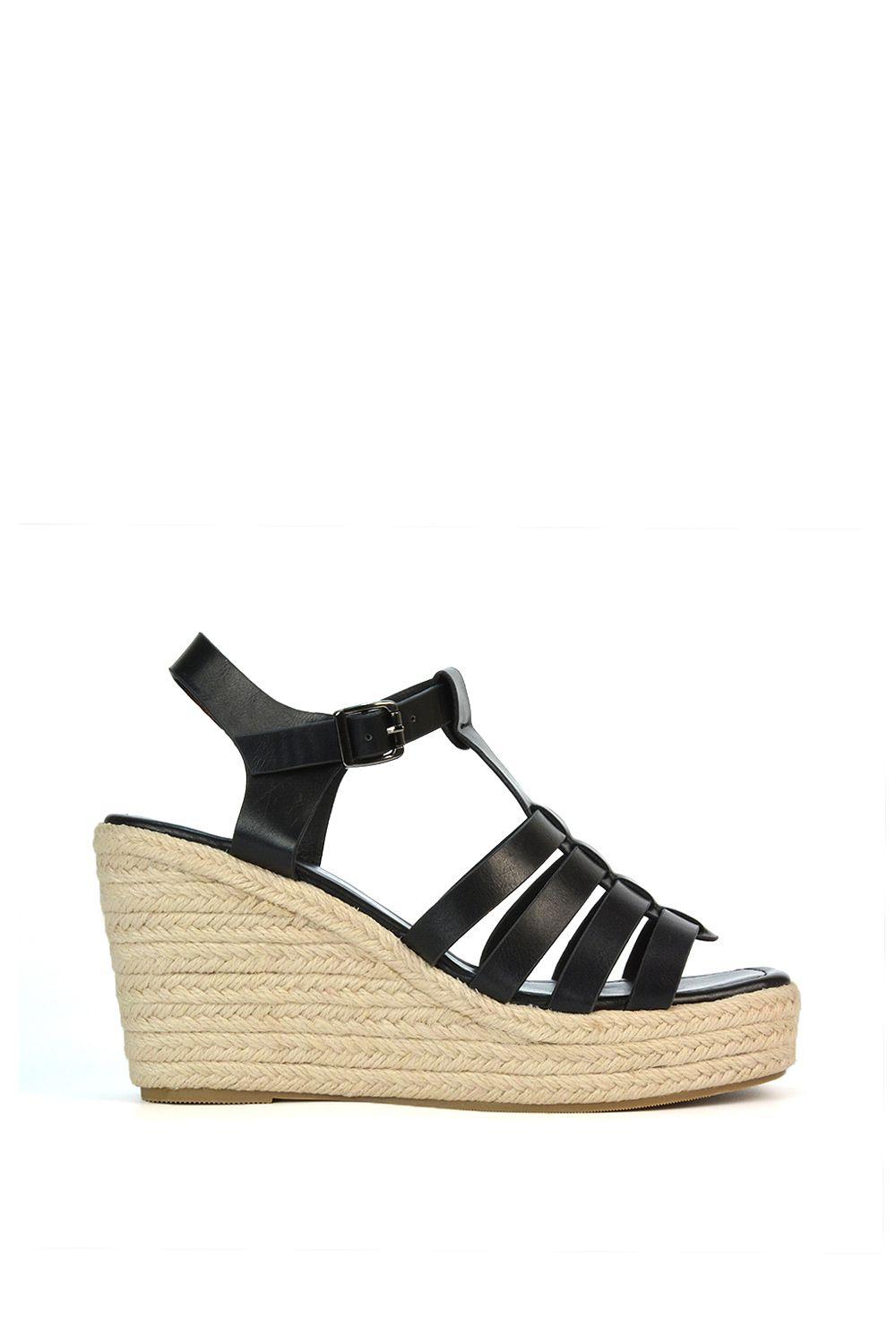 'Remi' Wedge Heel Platform Espadrille Square Toe Sandals by XY LONDON