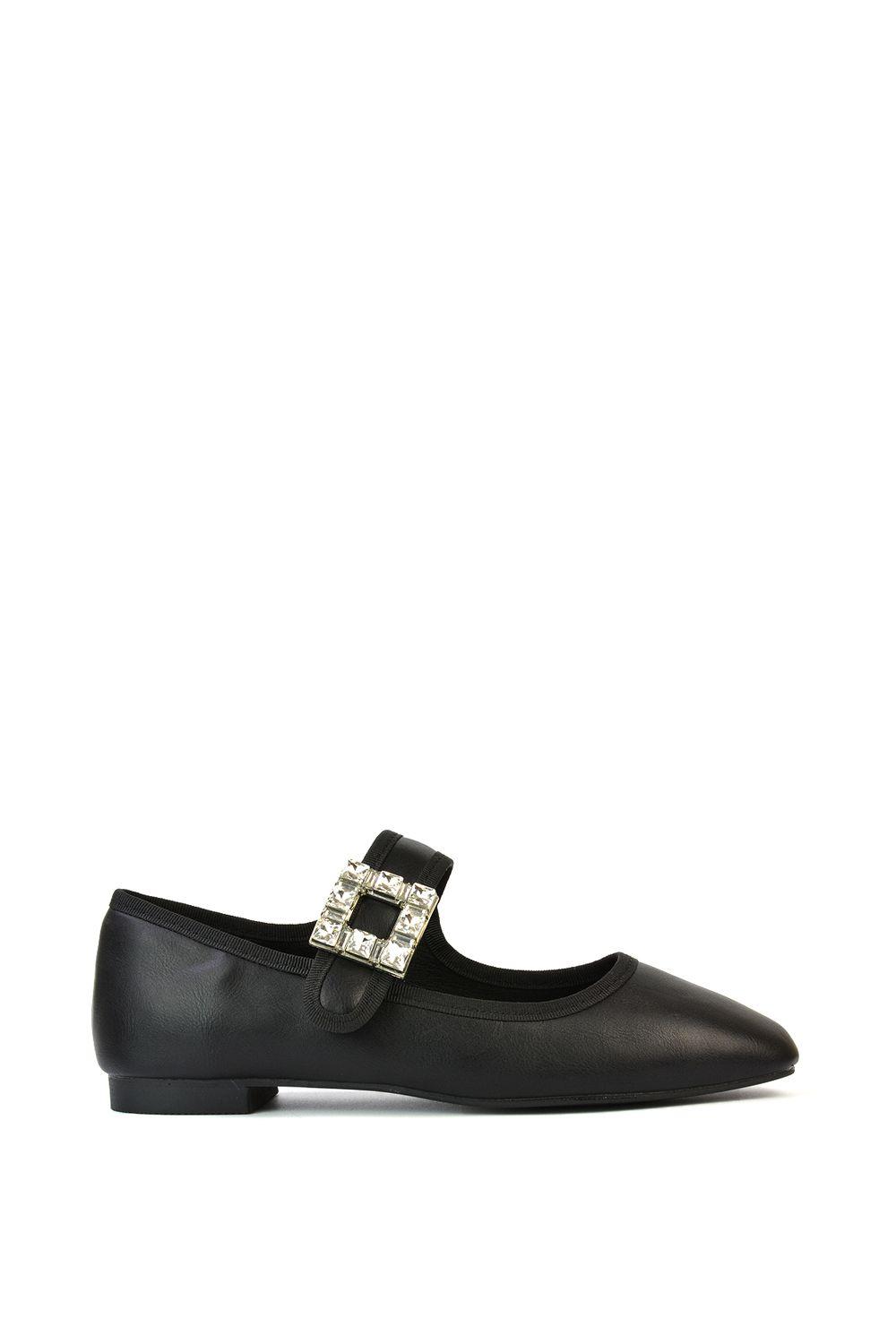 'Rhyse' Mary Jane Diamante Buckle Square Toe Pumps by XY LONDON