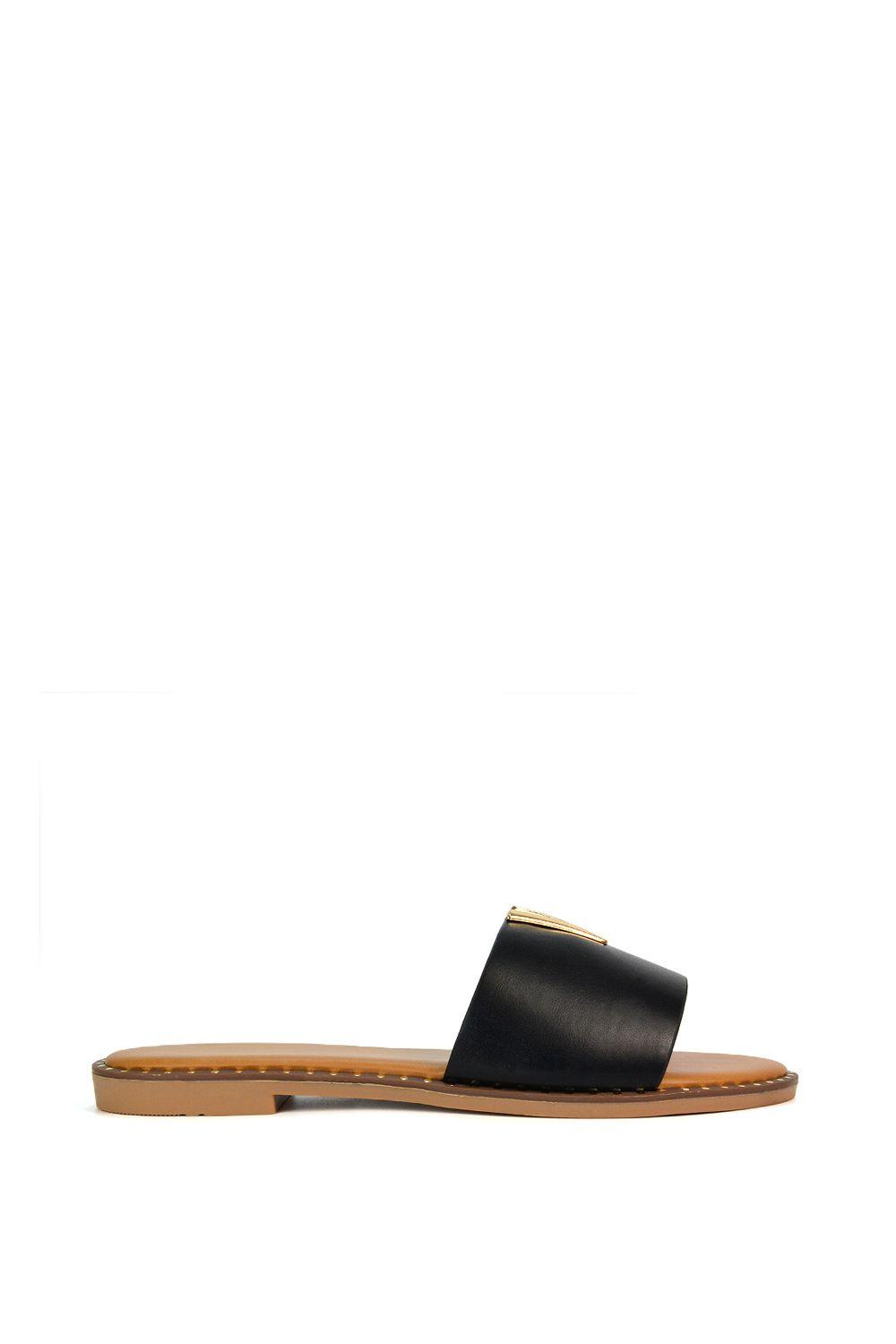 'Rorie' Slip On Cut Out Flat Sandal Sliders by XY LONDON