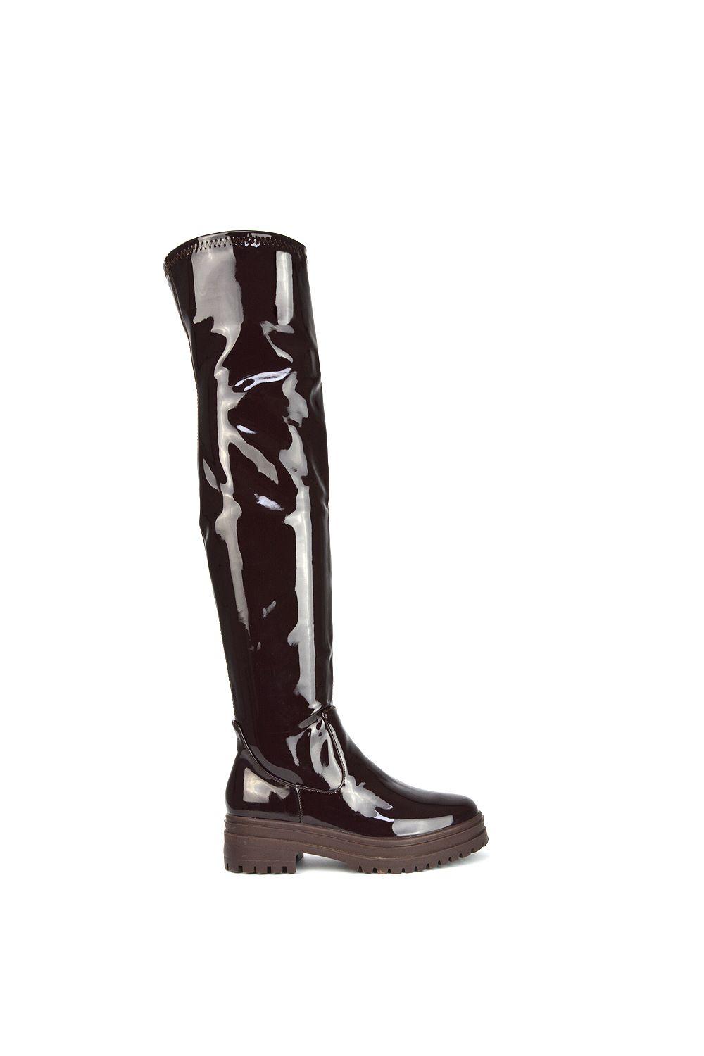 'Rosalia' Flat Chunky Sole Over the Knee Thigh High Long Boots by XY LONDON
