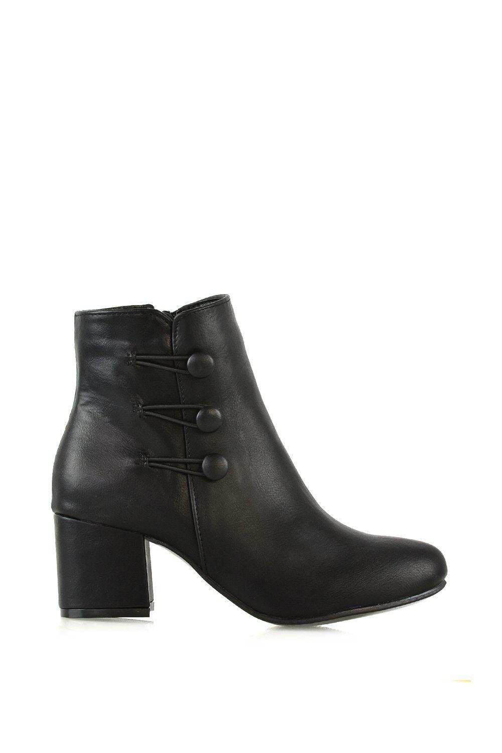 'Ruth' Low Mid Block Heel Button Tie Ankle Boots With Zip Fastening by XY LONDON