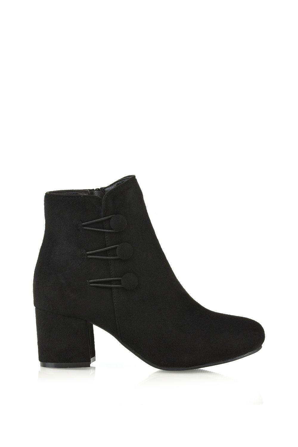 'Ruth' Low Mid Block Heel Button Tie Ankle Boots With Zip Fastening by XY LONDON