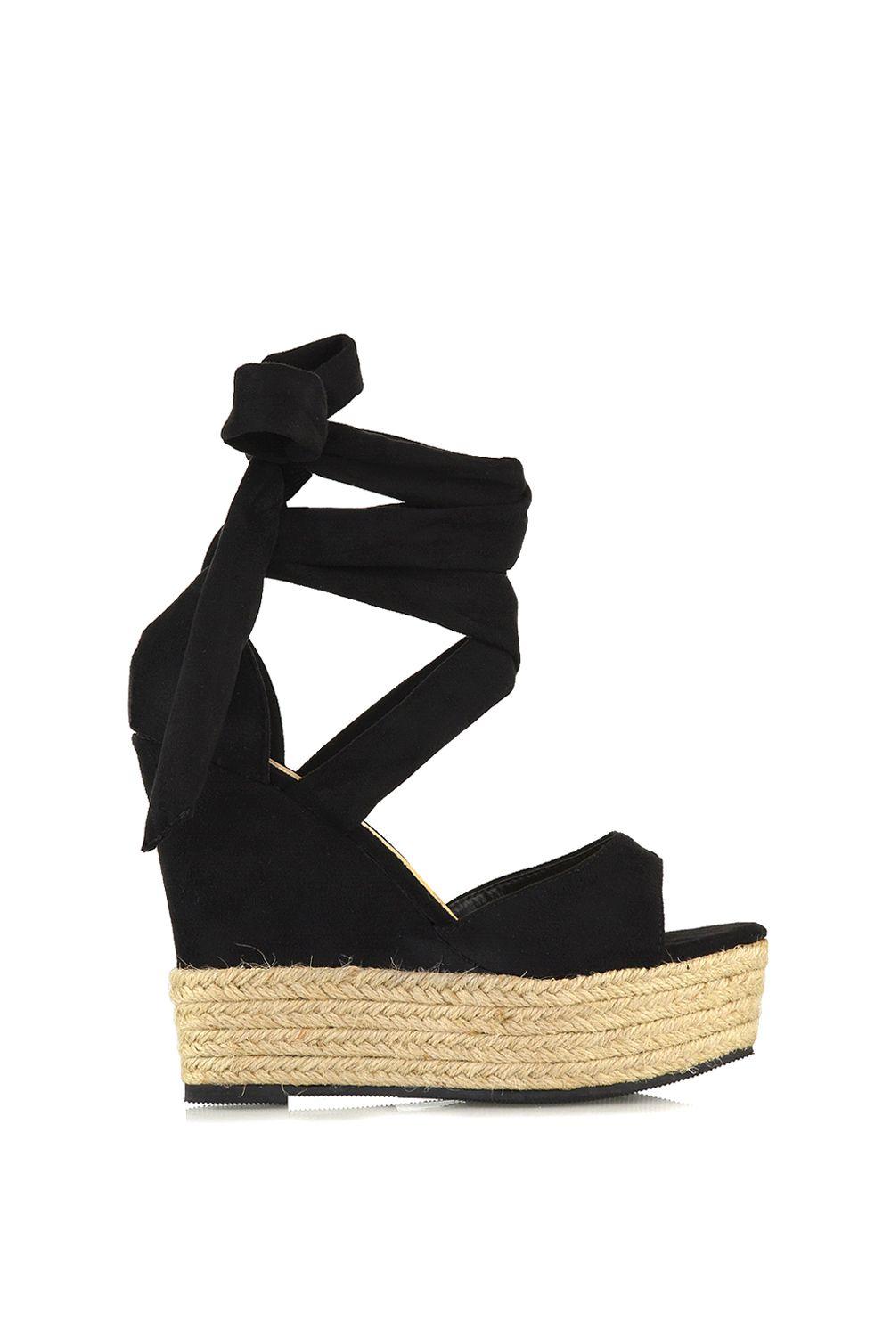 'Sansa' Tie Up Woven High Wedge Platform Heel Sandals by XY LONDON