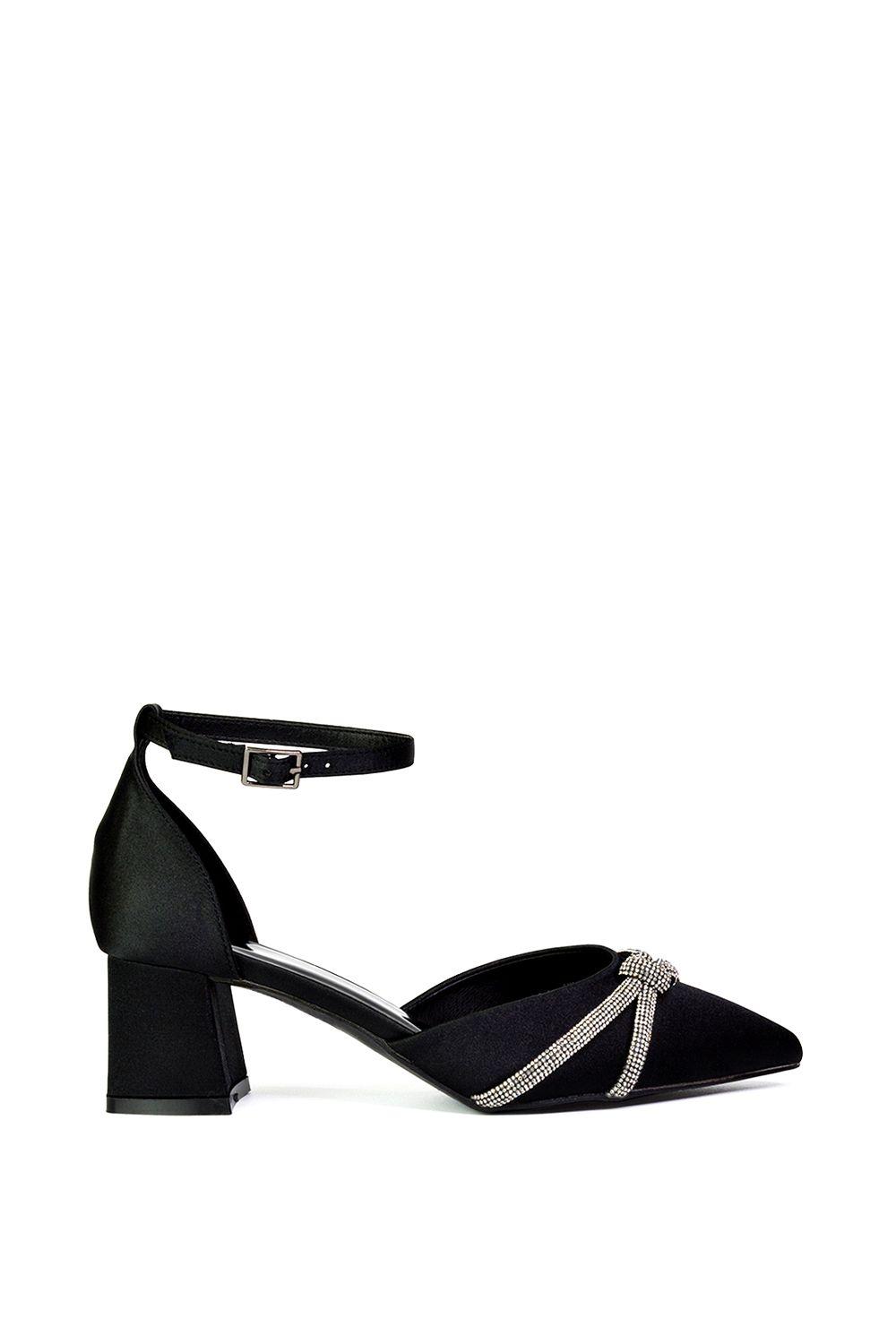 'Sarah' Ankle Strap Pointed Toe Diamante Mid Block Heels by XY LONDON