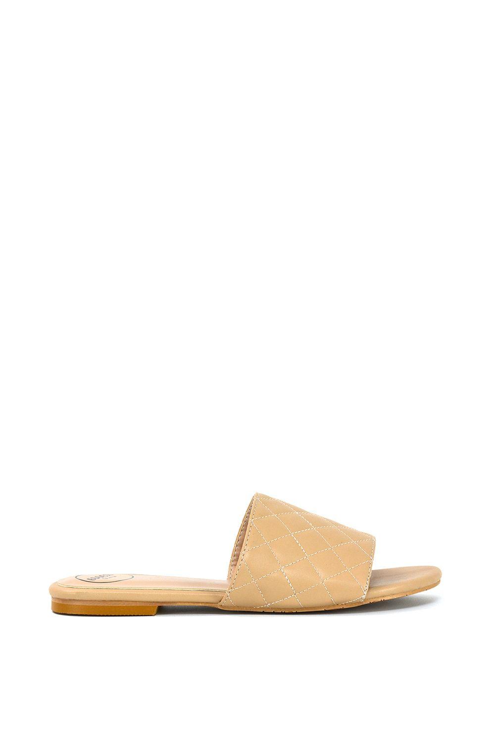 'Saylor' Quilted Detail Strappy Sandal Flat Sliders by XY LONDON