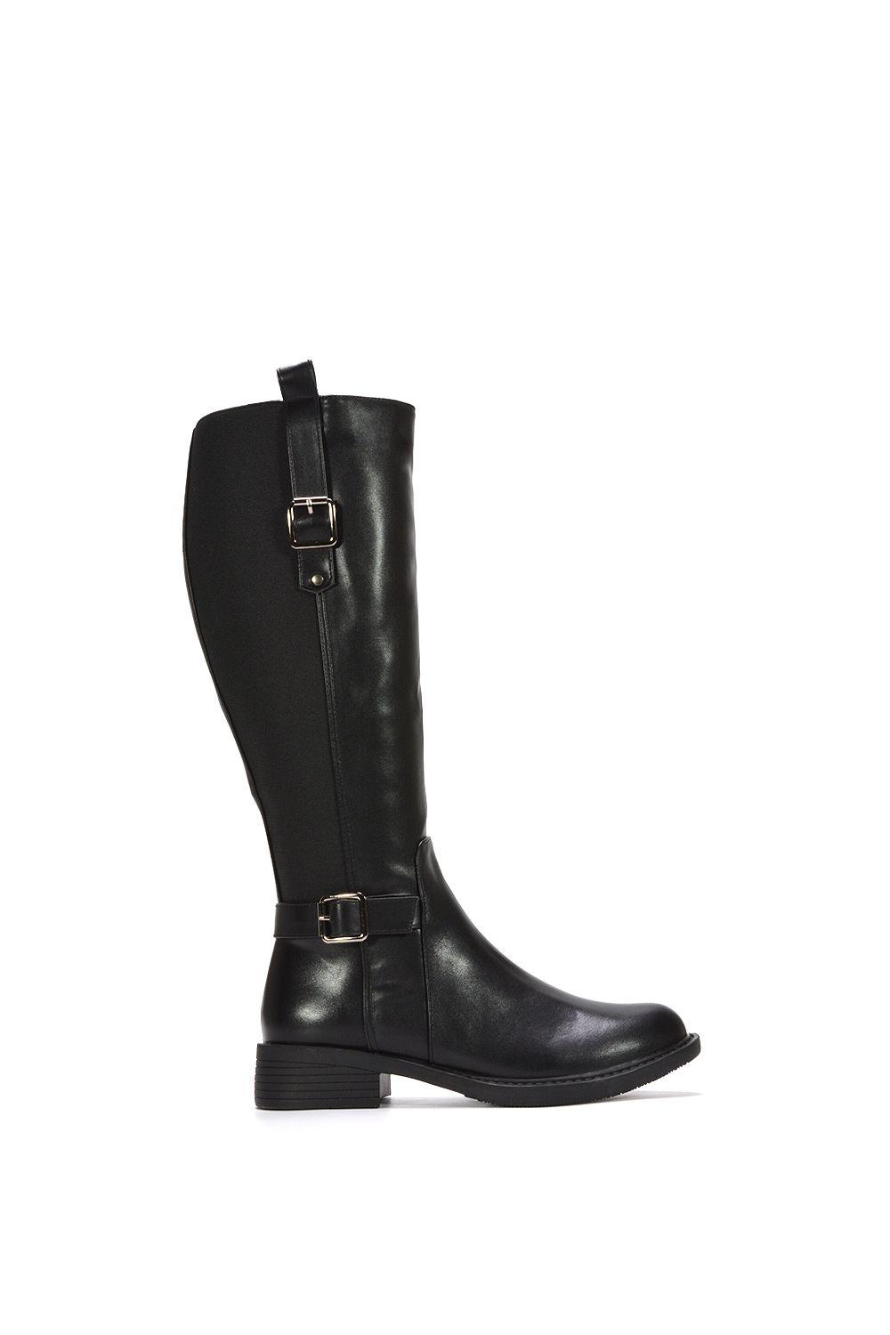 'Seraphine' Knee High Riding Boots Stretch Low Heel by XY LONDON