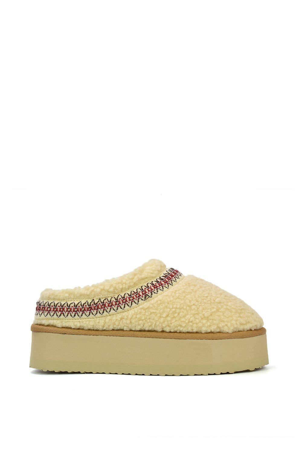 'Sonya' Aztec Faux Fur Teddy Flatform Slippers by XY LONDON