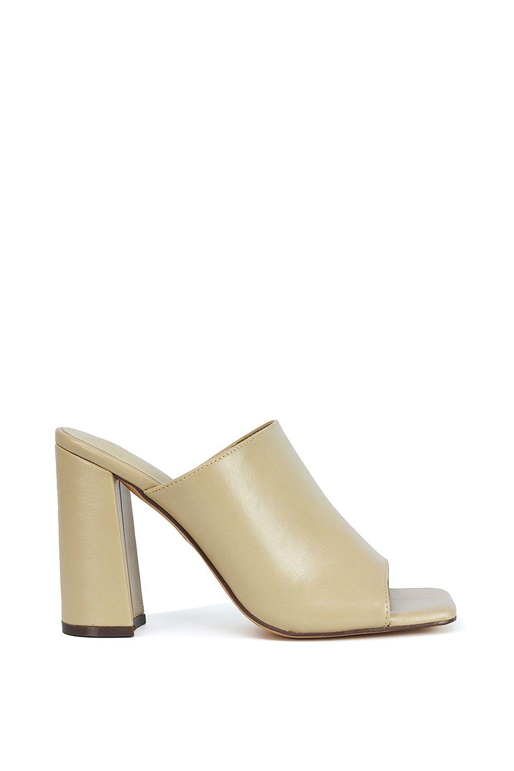'Sunday' Square Toe Block High Heel Mule Peep Toe Sandals by XY LONDON