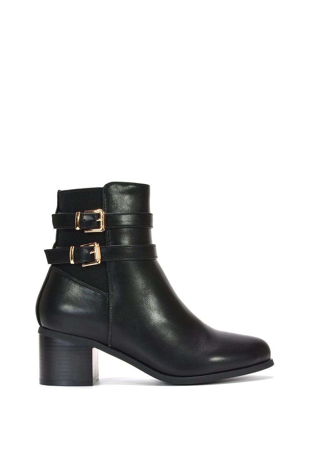 'Tabitha' Mid Block Heel Chelsea Boots With Buckles by XY LONDON