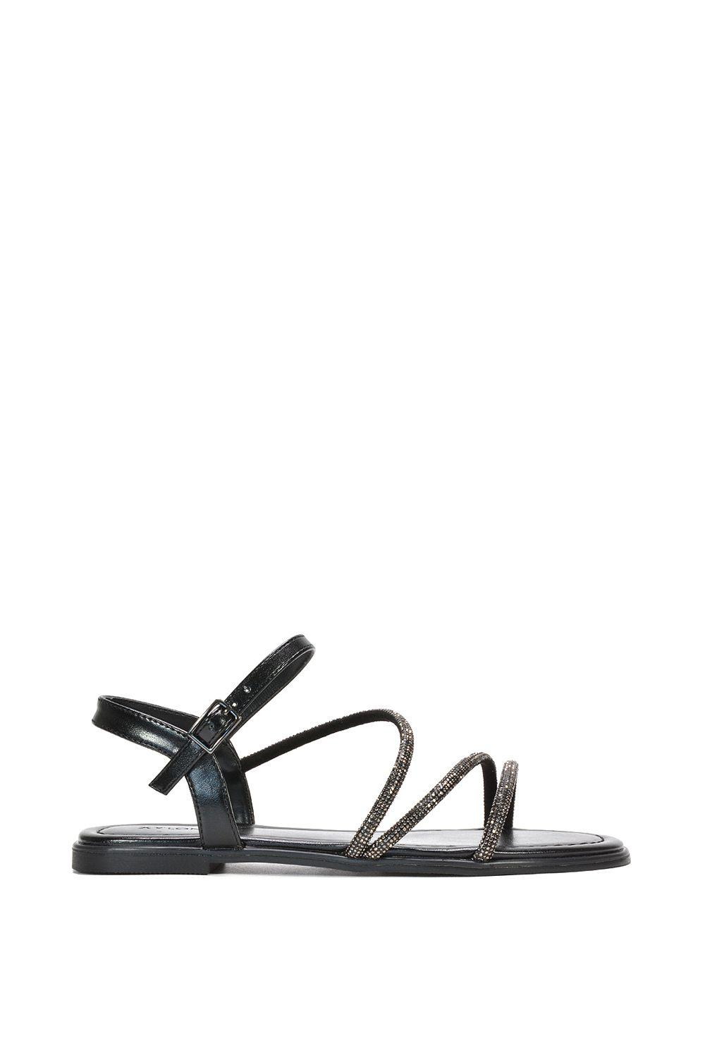 'Talitha' Strappy Flat Sandals With Embellished Diamantes by XY LONDON