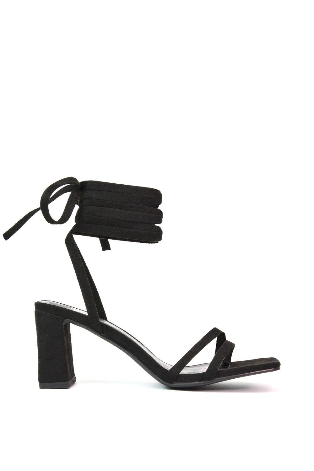 'Tanyel' Strappy Lace up Faux Suede Mid Block Heel Sandals by XY LONDON