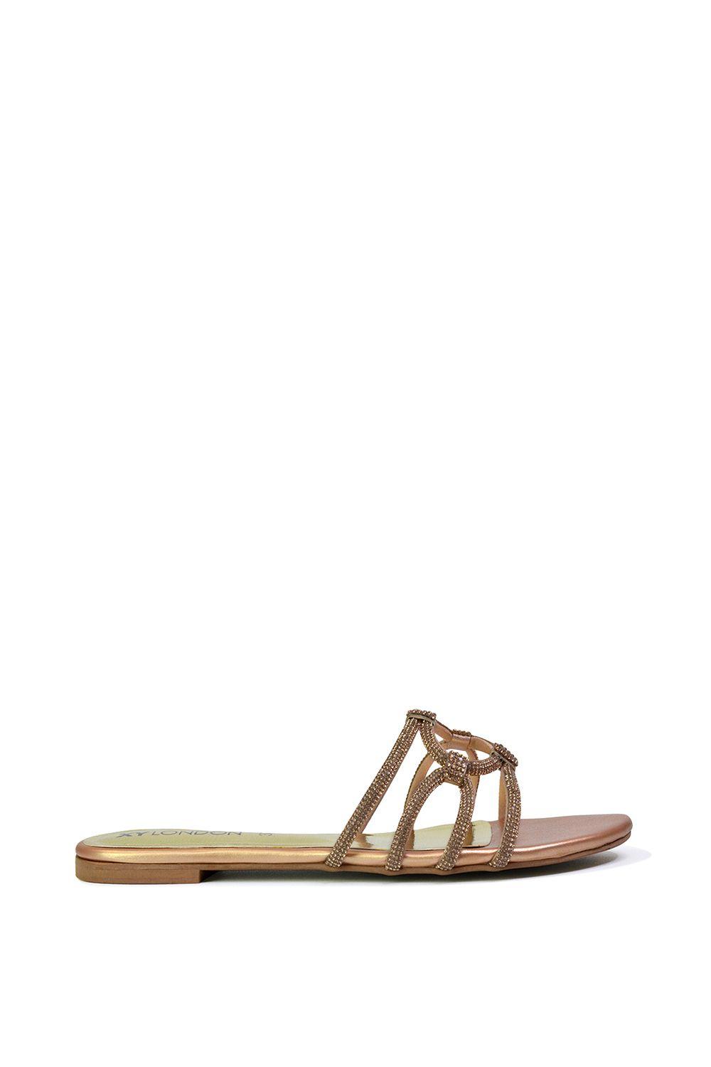 'Tiger' Flat Diamante Sandal Statement Sparkly Sliders by XY LONDON