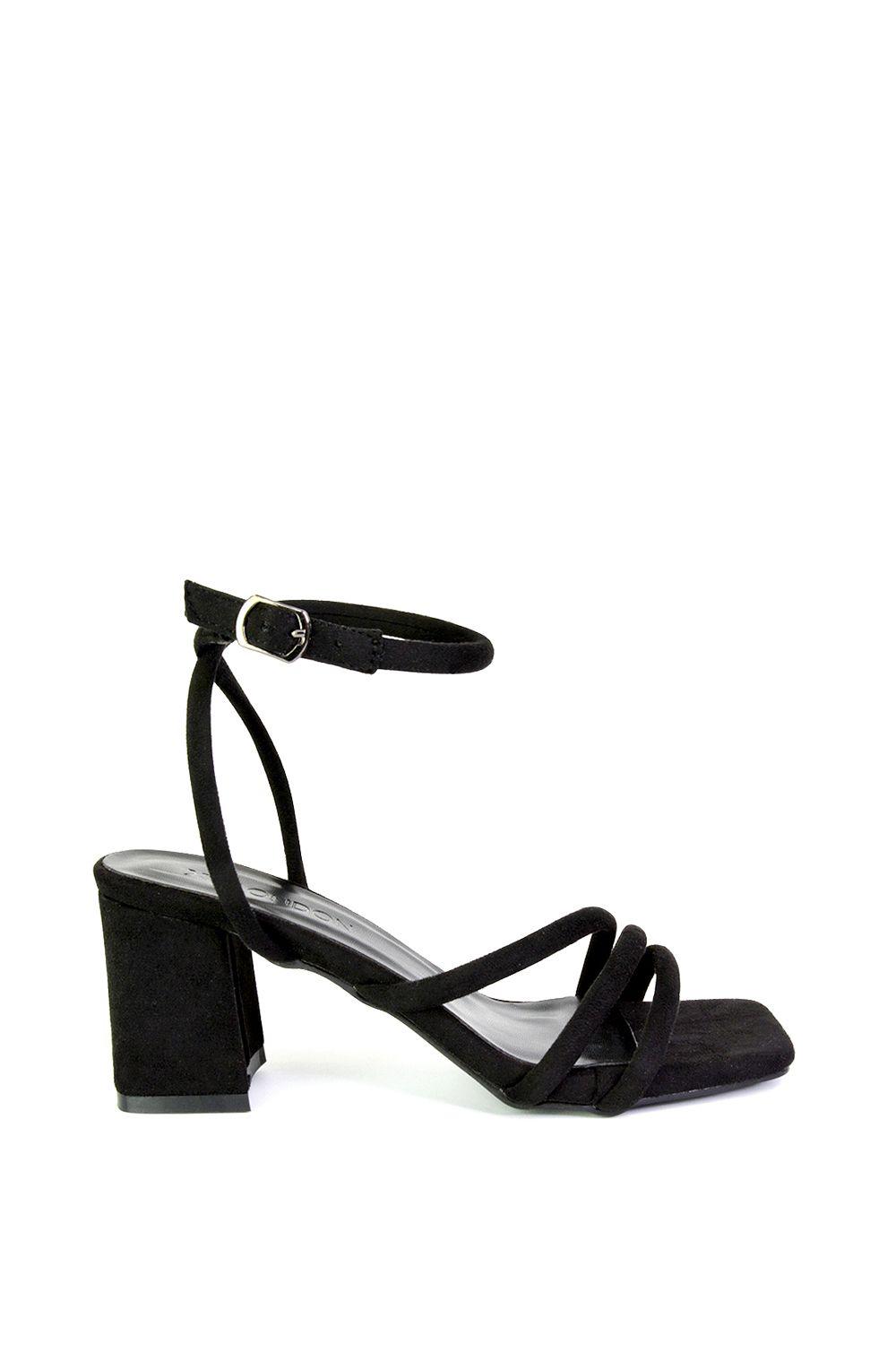'Trixie' Square Toe Buckle Up Ankle Strappy Mid Block Heel Sandals by XY LONDON