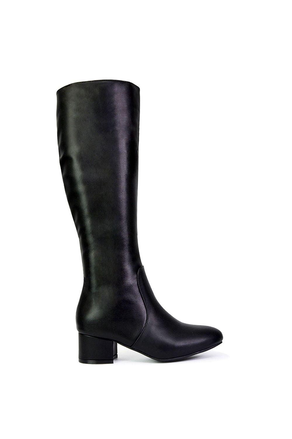 'Valeria' Zip Up Knee High Boots With Mid Block Heel by XY LONDON