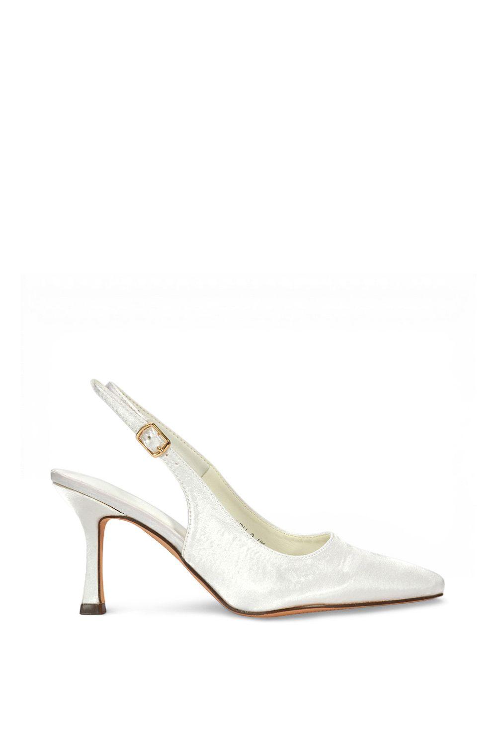 'Valerie' Ivory Satin Stiletto High Heel Slingback Bridal Court Shoes by XY LONDON