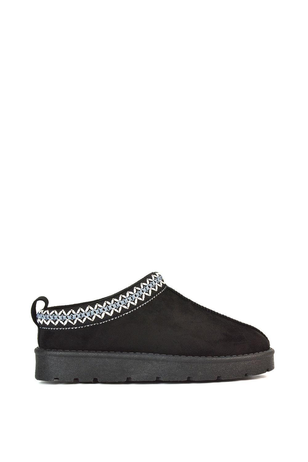 'Vicky' Flat Aztec Ultra Mini Boots Slip On Slippers With No Faux Fur Lining by XY LONDON