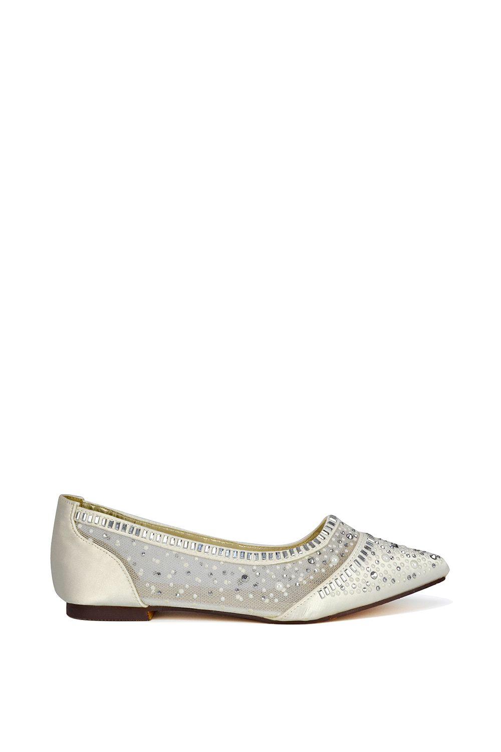 'Vivian' Pointed Toe Sparkly Diamante Wedding Bridal Pump Flats by XY LONDON