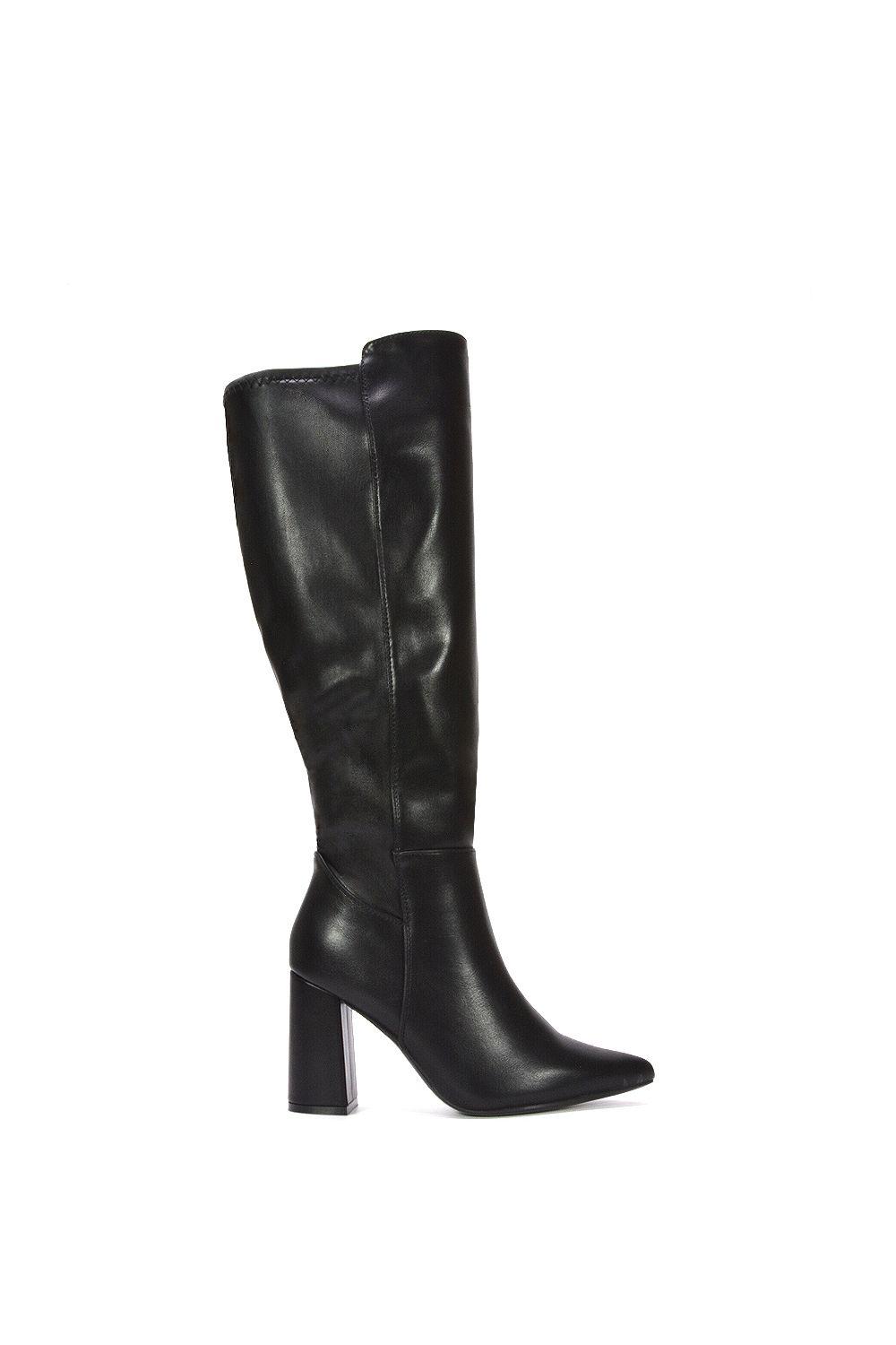 'Wisteria' Wide Calf Stretchy Block High Heel Knee Boots by XY LONDON