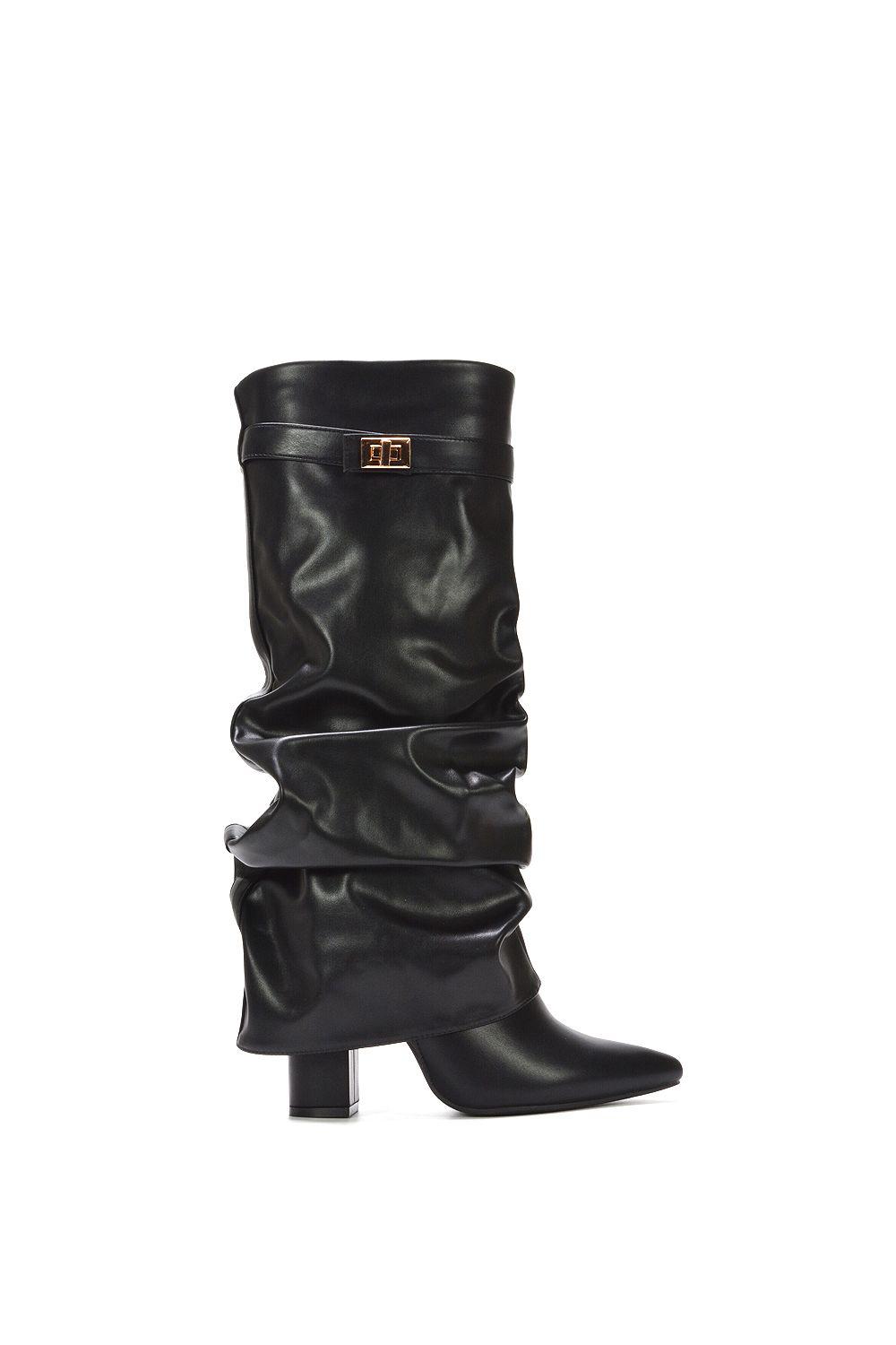 'Zaria' Slouchy Block Heel Knee High Fold Over Boots by XY LONDON