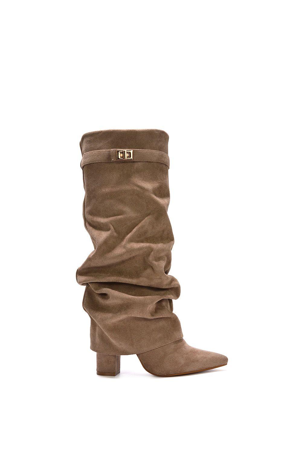 'Zaria' Slouchy Block Heel Knee High Fold Over Boots by XY LONDON