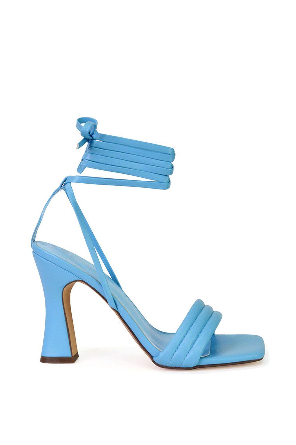 'Zeta' Lace Up Strappy  Mid Block High Heel Sandals With a Square Toe by XY LONDON