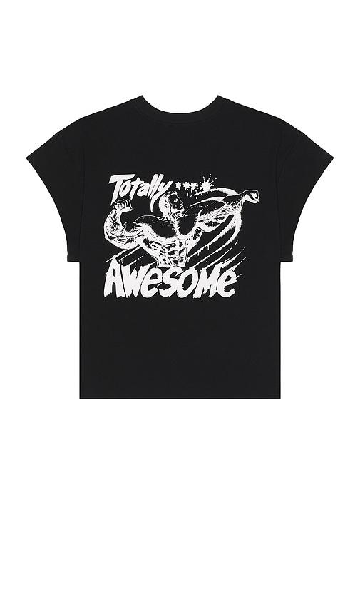 Y,IWO Totally Awesome Cap Sleeve Tee in Black by Y,IWO