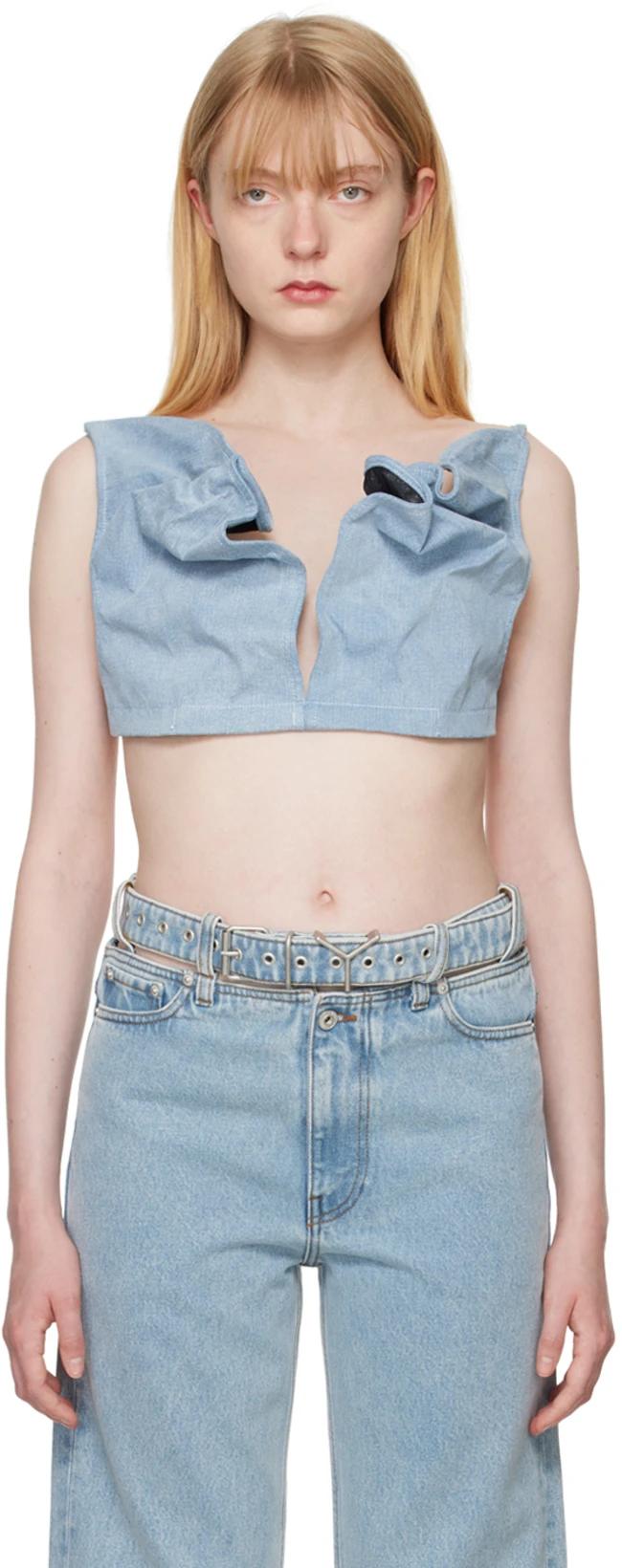 Blue Scrunched Denim Bralette by Y/PROJECT
